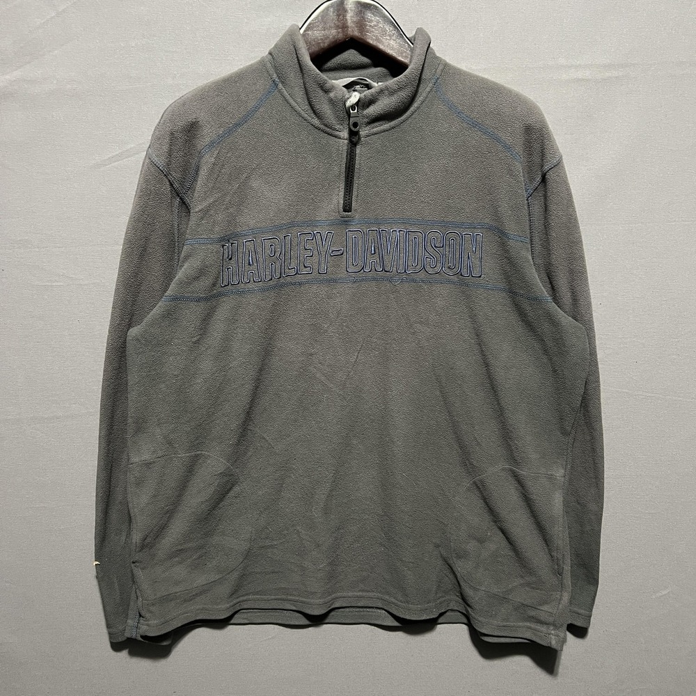 Harley-Davidson Mens XL Gray Fleece Quarter Zip Sweatshirt Graphic Front Logo